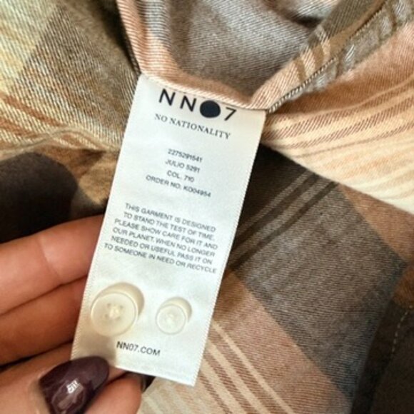 NN07 Julio Plaid Button-Up Shirt Medium 710 KHAKI STRIPE - Picture 5 of 8